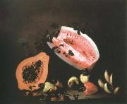 Mota, Jose de la still life of papaya,watermelon and cashew Sweden oil painting artist